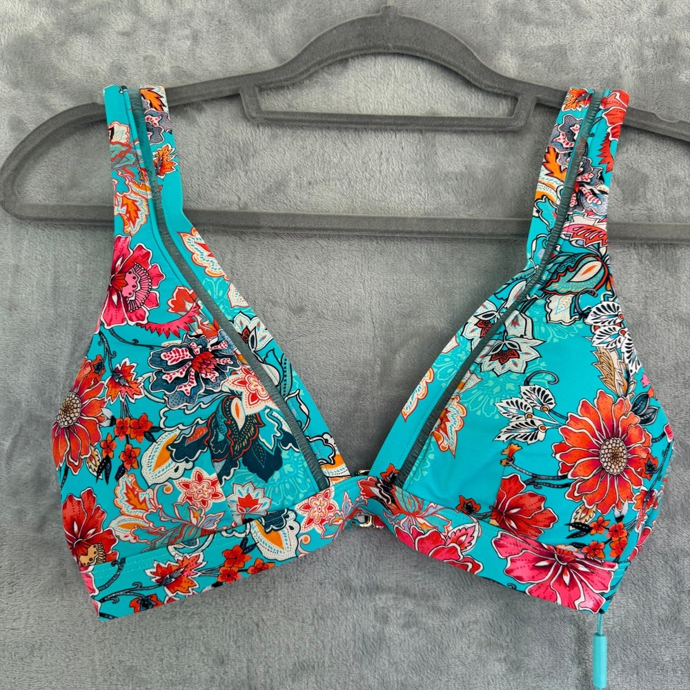 NWT Sea Level Swim Dominica Floral Tri Bra Bikini Top Aqua B/C Cup Booster US 4